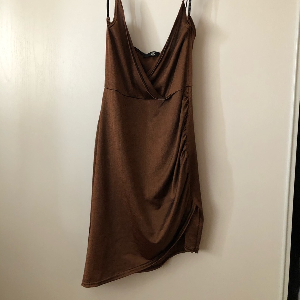2/$15 Missguided chocolate brown asymmetric dress